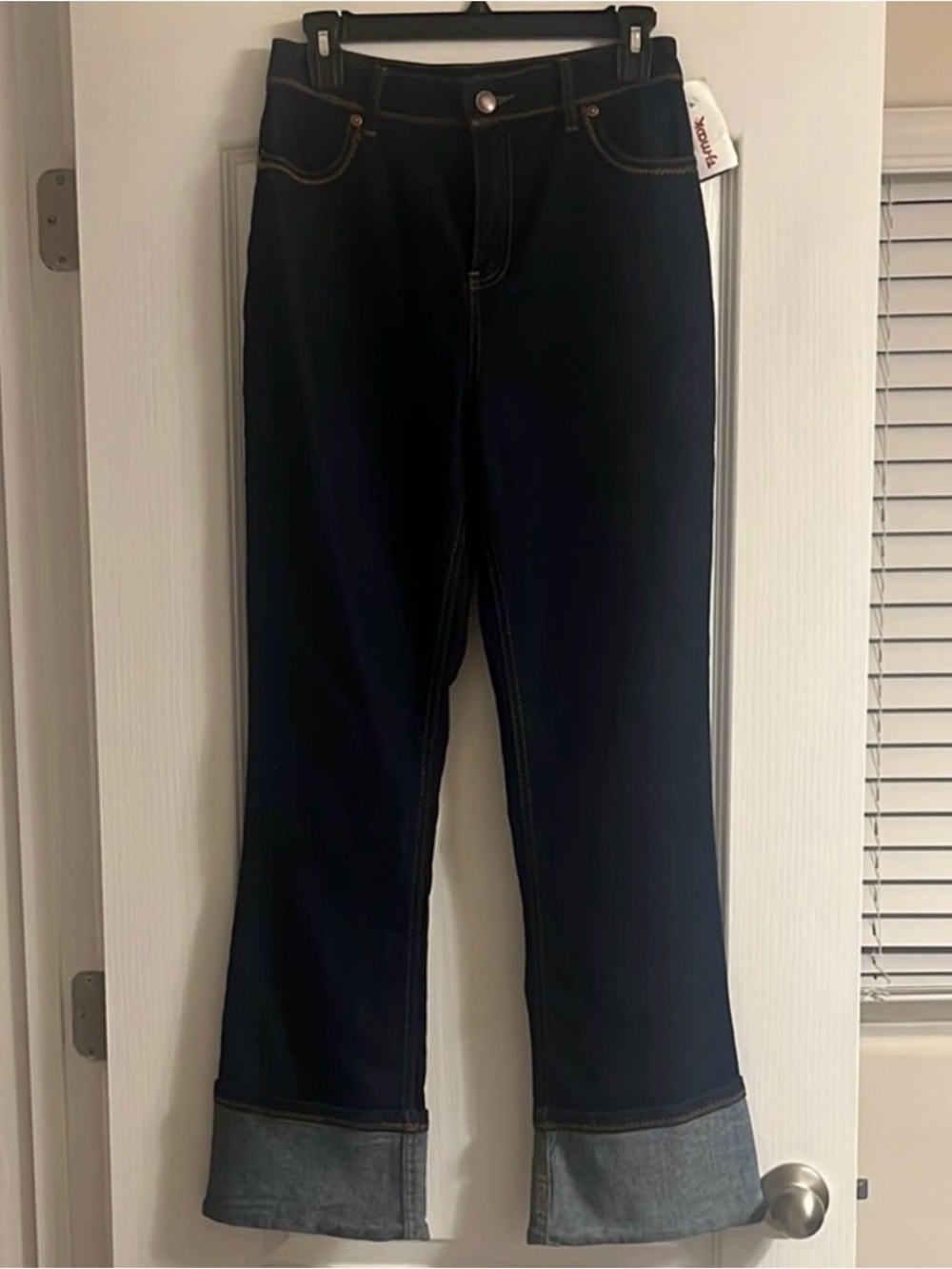 House of Harlow 1960 High-Rise Dark Blue Jeans with Cuffed Hem